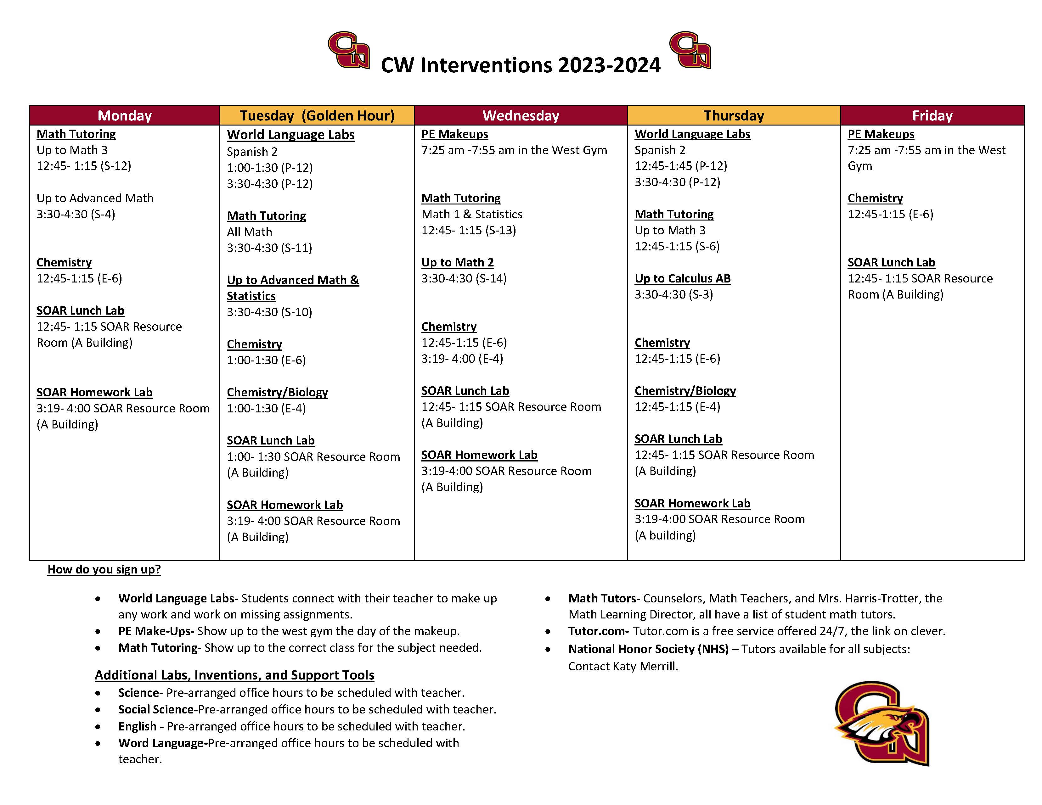 2023-2024 Intervention Schedule
